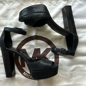 MICHAEL Michael Kors | Black Sequins Peep-toe Platform Heels